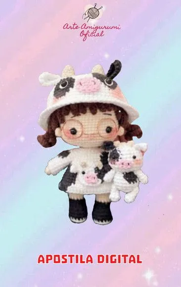 Receita Boneca com Roupa de Vaquinha Amigurumi - feito à mão por Arte Amigurumi Oficial