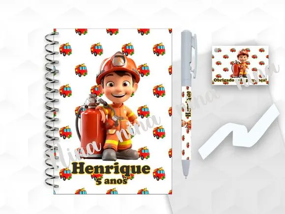 Bloquinho Grande com Caneta Bombeiro Personalizada - artesanato feito à mão por creativitybynina