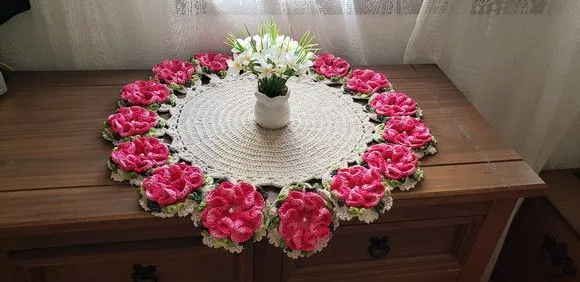 Centro de Mesa em Crochê Flores Mescla Pink - foto 2