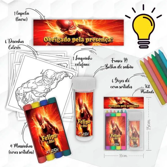 Kit Massinha + Giz + Bolha Flash Personalizado - feito à mão por Mi Papelaria Criativa