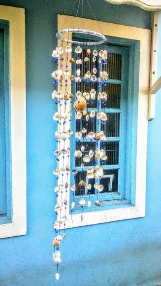 Sino Dos Ventos Conchas Naturais Mobile Com Perolas Azuis. - foto 2