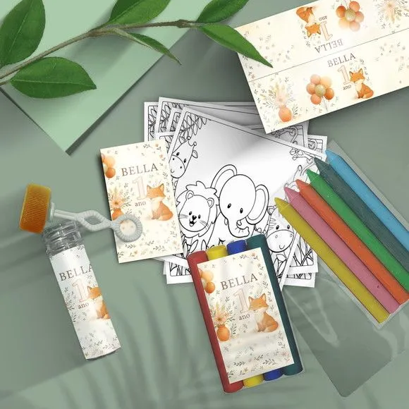 Kit Massinha + Giz + Bolha - Raposinha Personalizado - artesanato feito à mão por Mi Papelaria Criativa