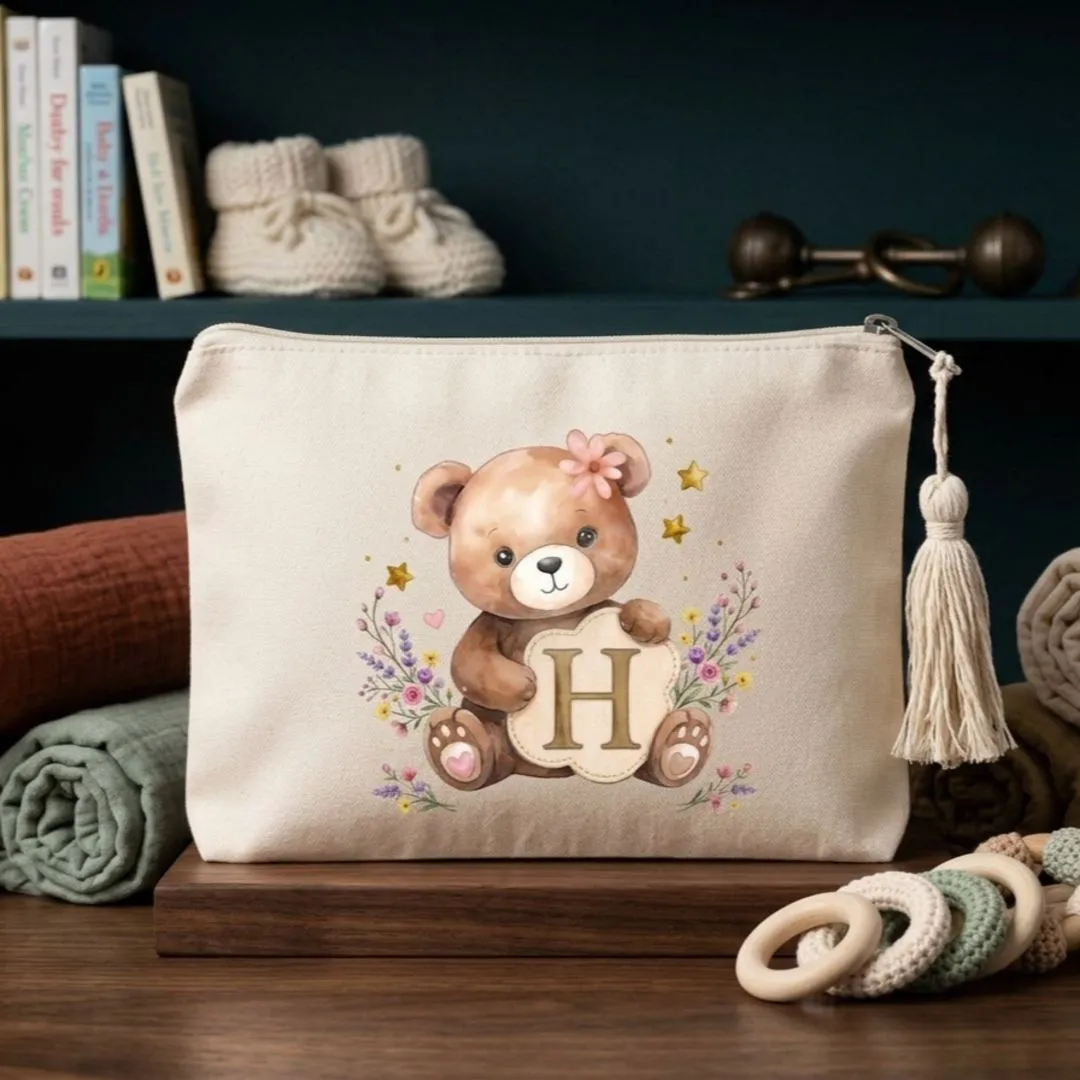 Nécessaire Personalizada Com Inicial Ursinha Lembrancinha Chá de Bebê maternidade aniversario