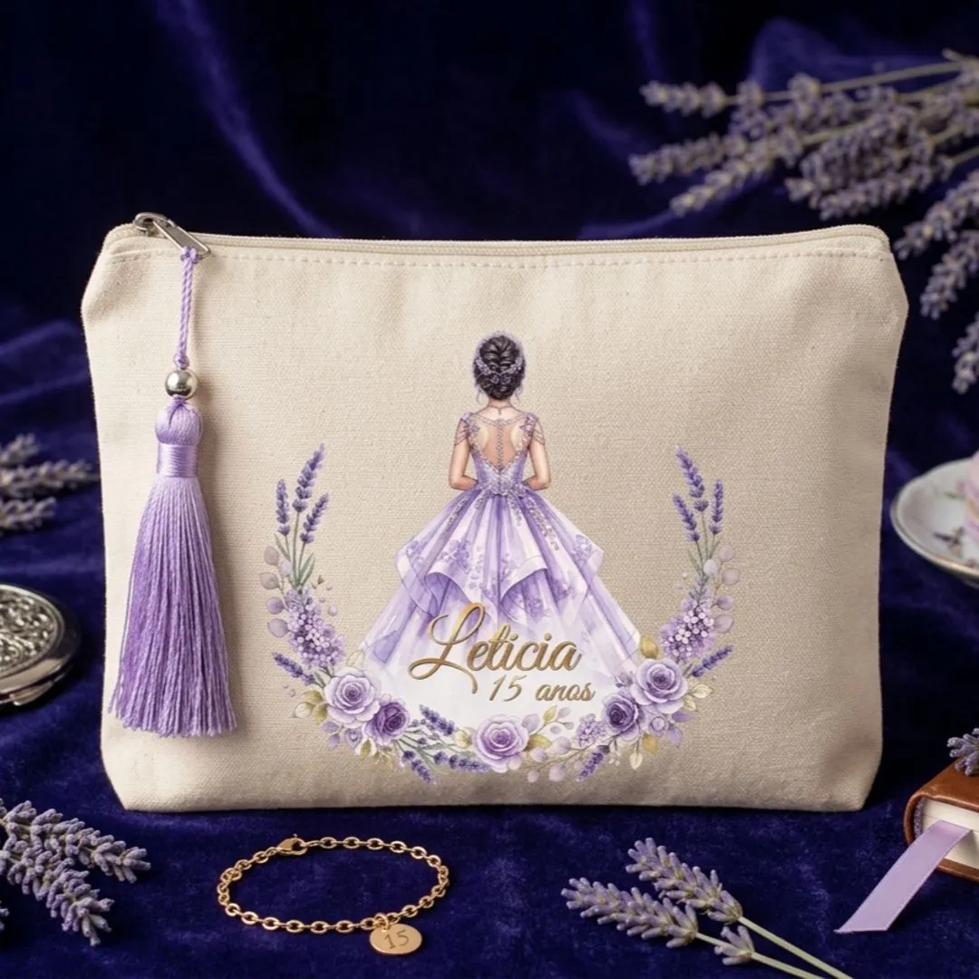 Nécessaire de algodão Personalizada Lembrancinha Debutante 15 anos - artesanato feito à mão por Limão e Amora Festas