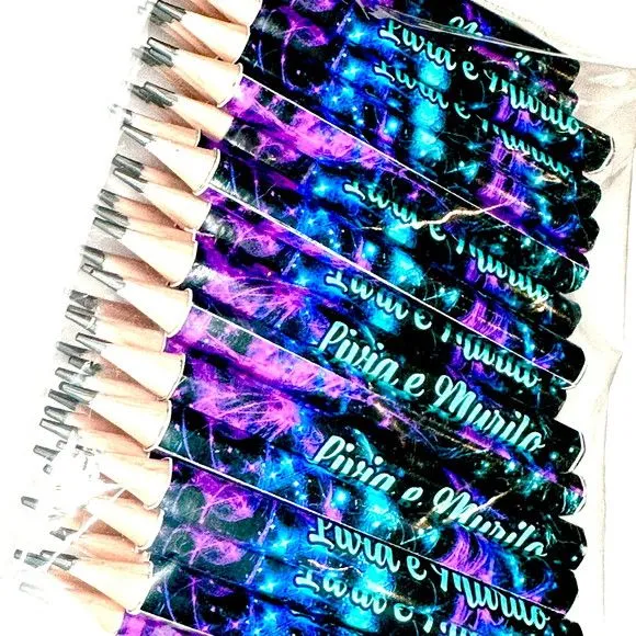 Mini Lápis Neon Personalizado - feito à mão por Mi Papelaria Criativa