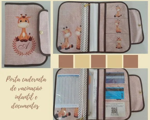 PORTA DOCUMENTOS INFANTIL - GIRAFINHA - artesanato feito à mão por Innovare Studio