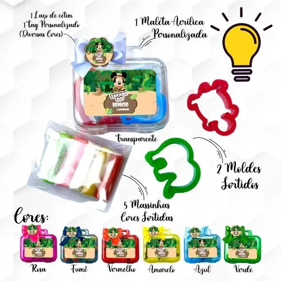 Mini Maleta com Massinhas Mickey Safari Personalizada - feito à mão por Mi Papelaria Criativa