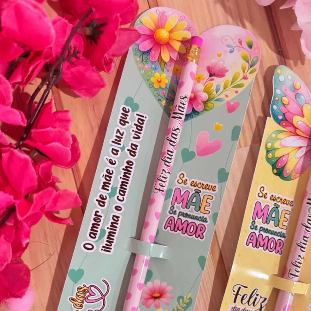10 Lápis + Card Personalizado para o Dia das Mães - artesanato feito à mão por Gigi Personalizados