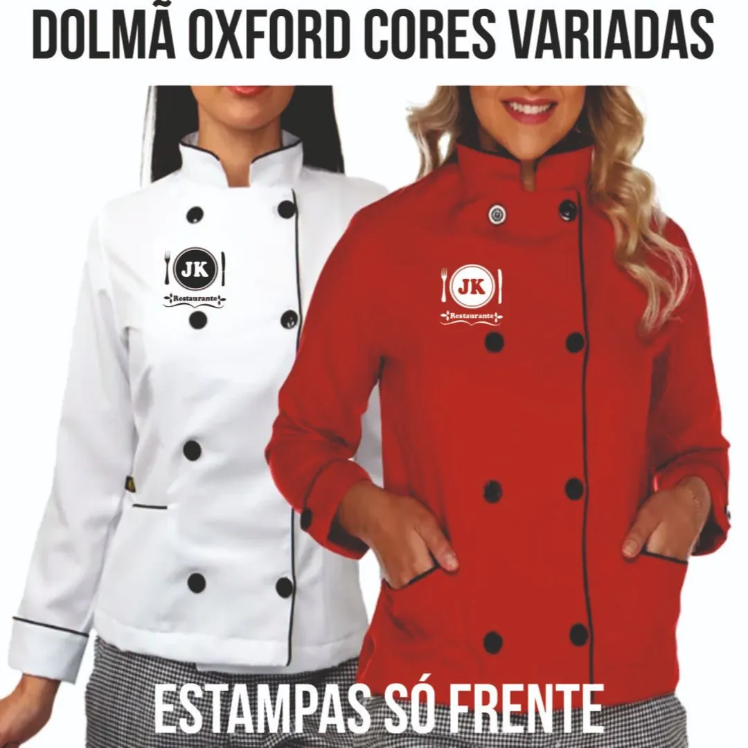 Dolmã Chefe de Cozinha em Oxford Cores Variadas e Tamanhos - artesanato feito à mão por Kharmo Arts Camisetas e Brindes Personalizados