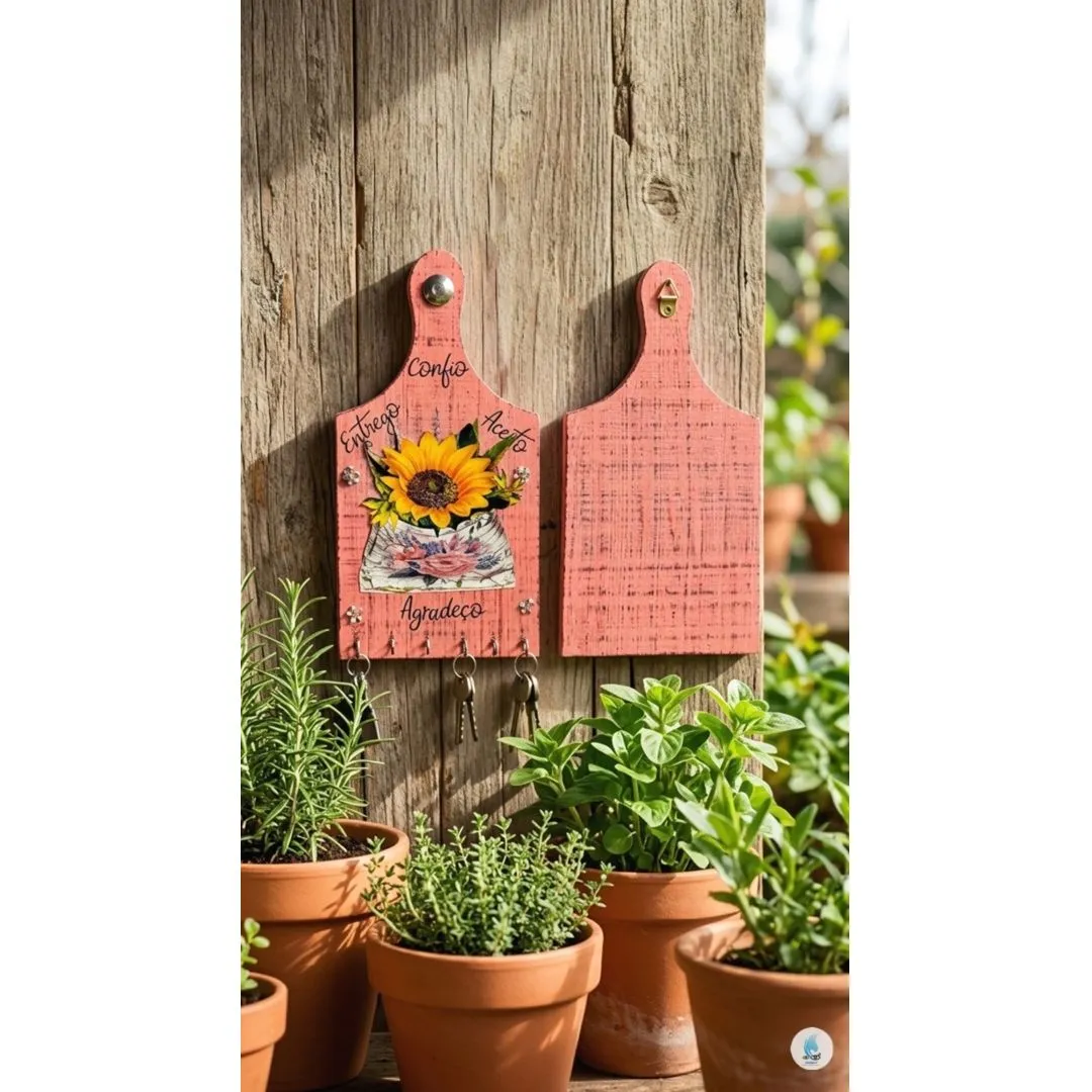 Tábua de Madeira Porta Chaves Decorada com Pátina Provençal - foto 5
