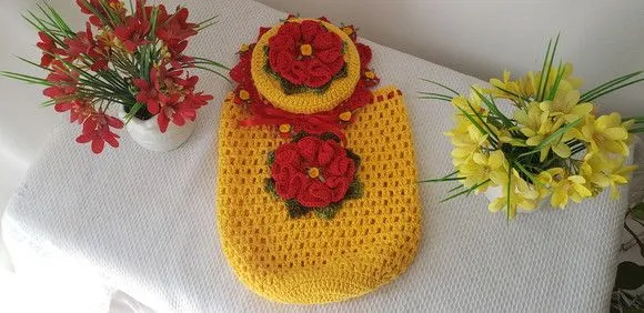 Capa para Pote de Conserva 3200 ml Crochê Amarelo - foto 5