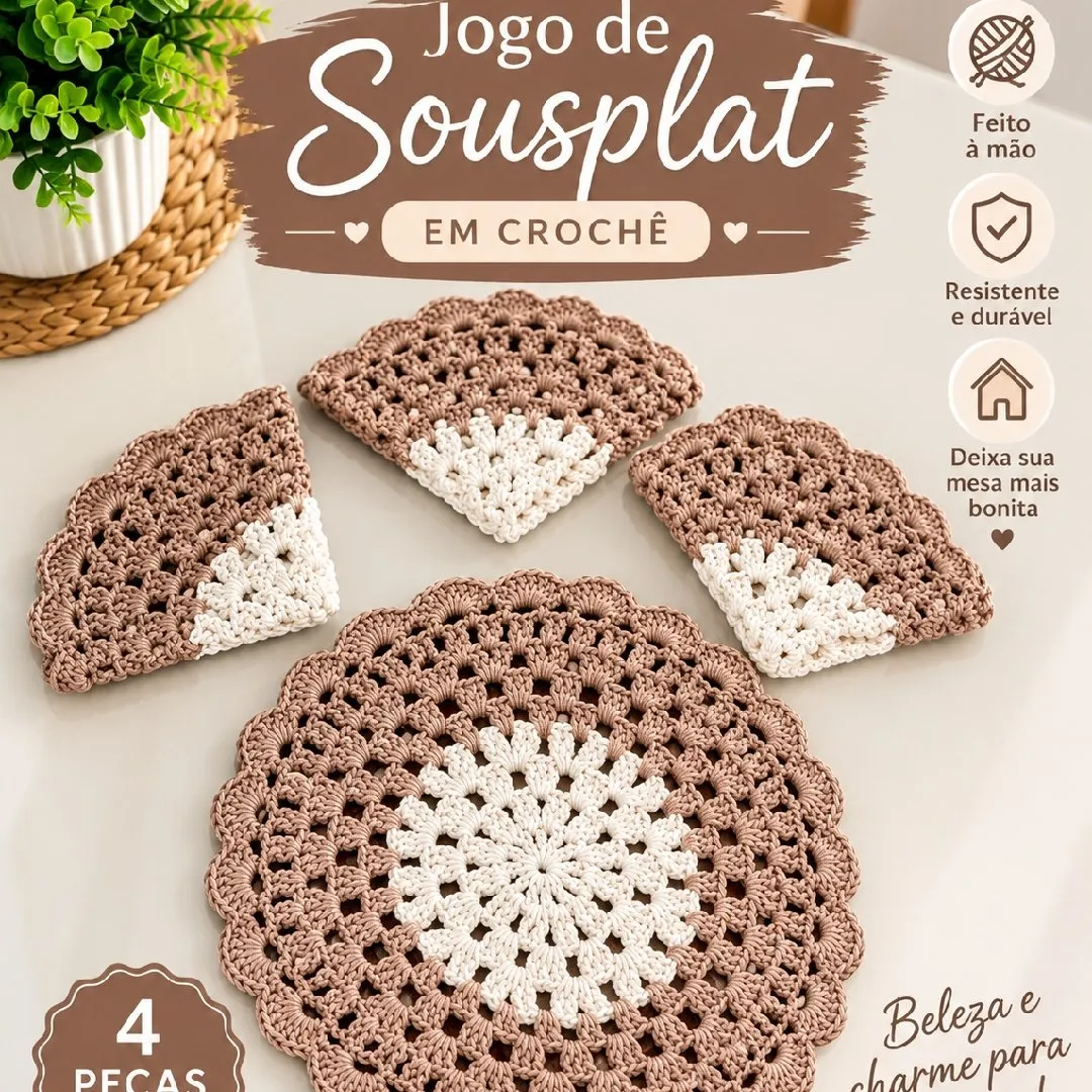 Jogo de Sousplat de Crochê 4 Peças Artesanal Mesa Posta - foto 5