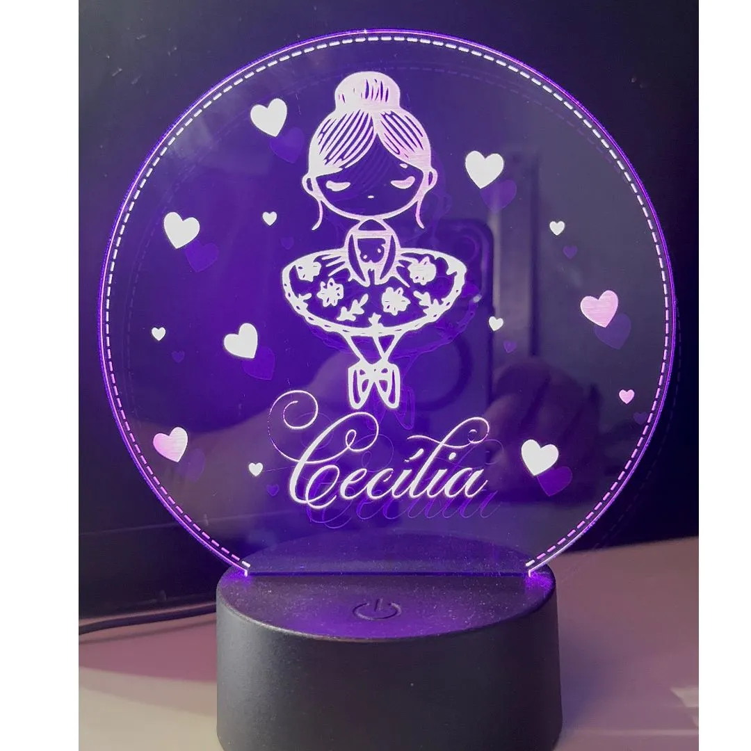 Luminaria Bailarina personalizada para quarto em acrilico de 3mm com base de led RGB - foto 4