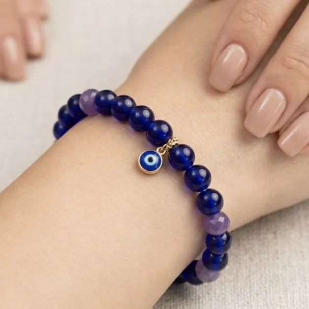 Pulseira em Murano azul com  pedras naturais ametista - foto 3