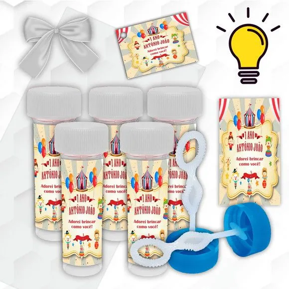 Bolinha de Sabão Circo Personalizada - artesanato feito à mão por Mi Papelaria Criativa