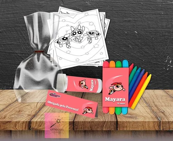 Kit Massinha + Giz + Bolha Florzinha Personalizado - artesanato feito à mão por Artmanha Lembrancinhas