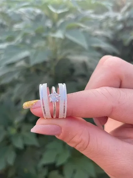 Par Alianças de Namoro Prata 950 4mm + Anel Solitário - artesanato feito à mão por TM JOIAS