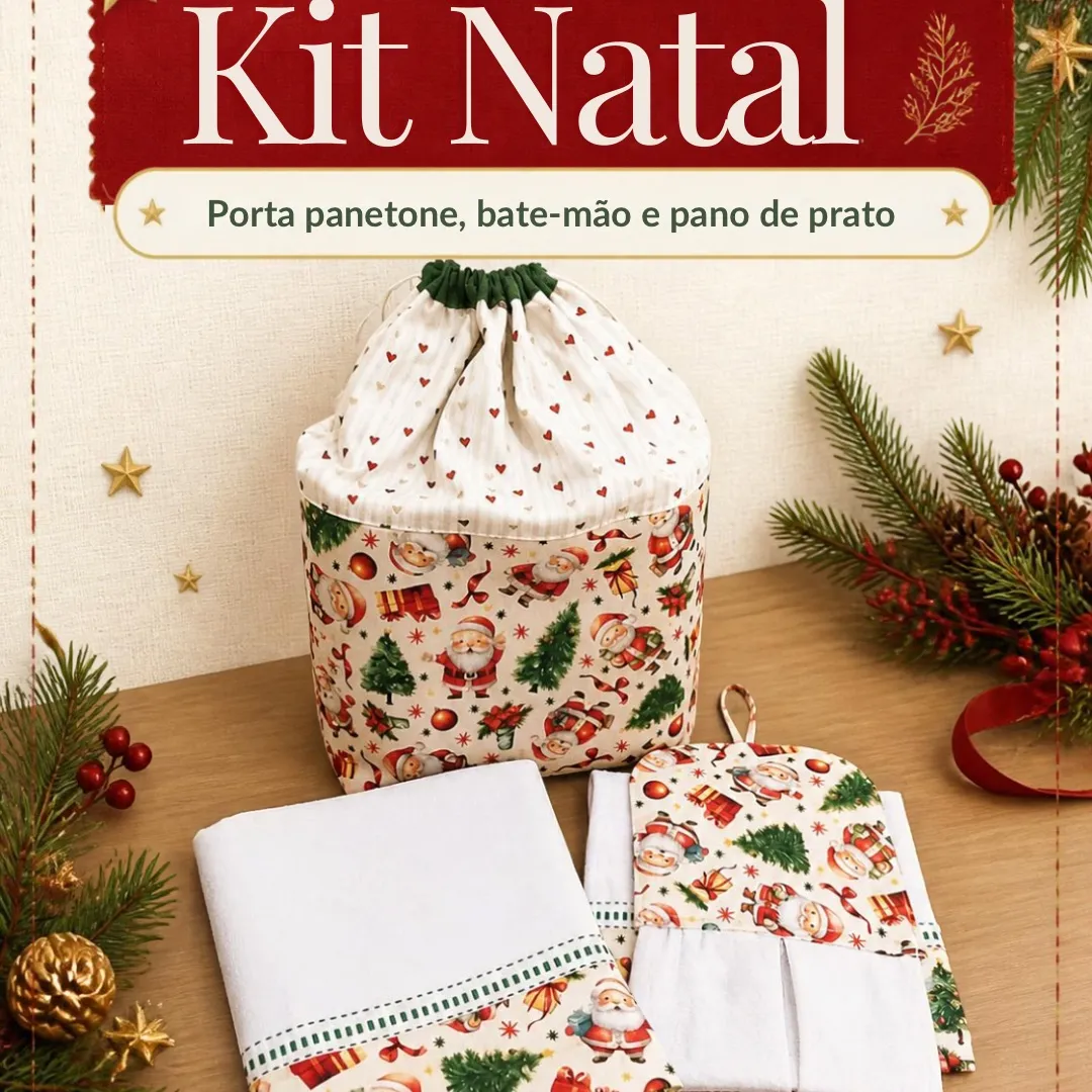 Kit Natal - Porta panetone + bate mão + pano de prato 1 - artesanato feito à mão por Djulik