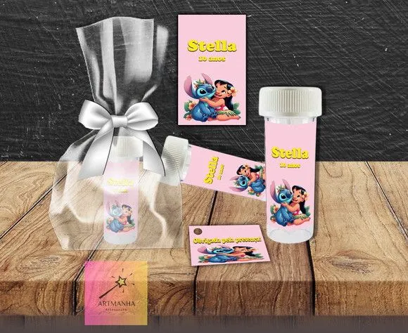 Bolha de Sabão Lilo e Stitch Personalizada - feito à mão por Artmanha Lembrancinhas