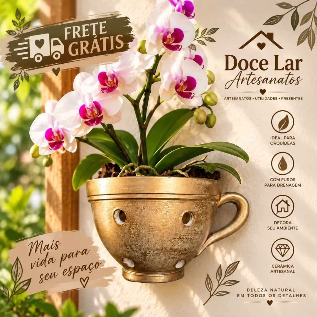 Vaso de Planta Tipo Xícara de Parede para Orquídea de Cerâmica