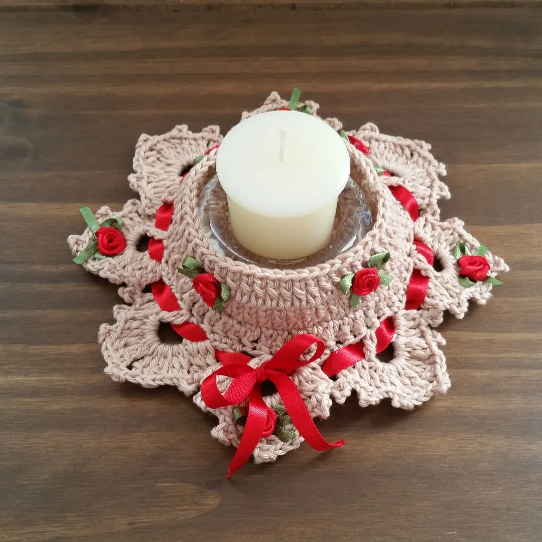 Par de Porta Velas em Crochê - foto 2