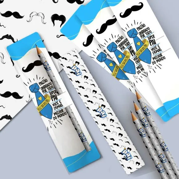 Lápis com Cartão - Dia dos Pais Personalizado - feito à mão por Mi Papelaria Criativa