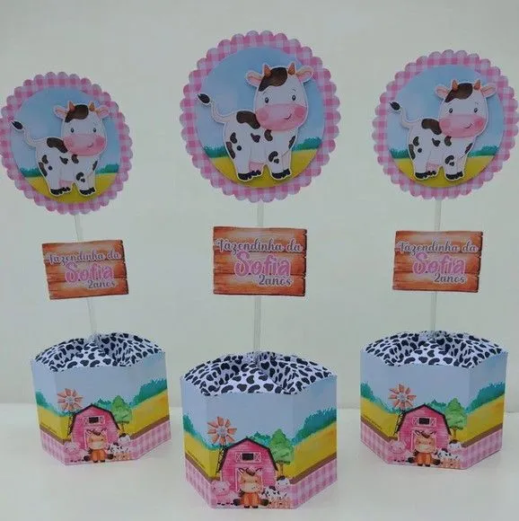 Centro de Mesa Fazendinha Menina - artesanato de Fina Essência Papelaria Personalizada