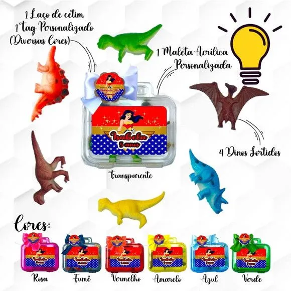 Mini Maleta com Massinhas Mulher Maravilha Personalizada - feito à mão por Mi Papelaria Criativa