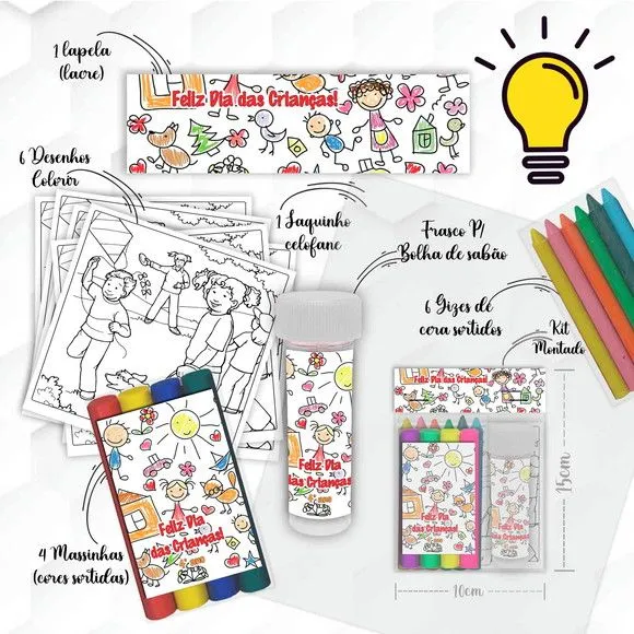 Kit Massinha + Giz + Bolha Dia das Crianças Personalizado - artesanato feito à mão por Mi Papelaria Criativa