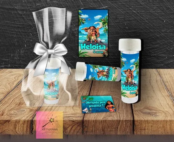 Bolha de Sabão Moana Personalizada - feito à mão por Artmanha Lembrancinhas
