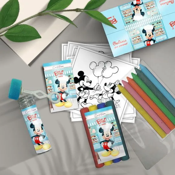 Kit Massinha + Giz + Bolha - Mickey Personalizado - feito à mão por Mi Papelaria Criativa
