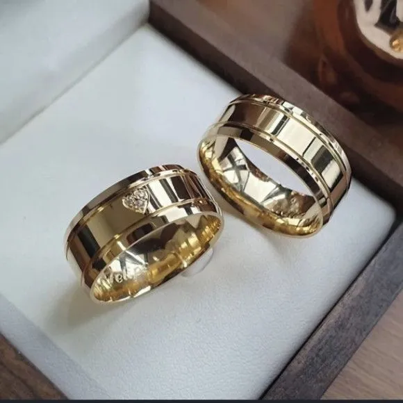 Alianças de Ouro 18k 8mm 8grs Casamento + Anel Solitário - feito à mão por TM JOIAS