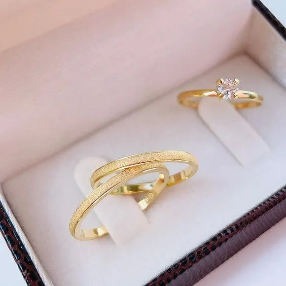 Alianças de Ouro 18k 2mm 2grs Casamento + Anel Solitário - artesanato feito à mão por TM JOIAS