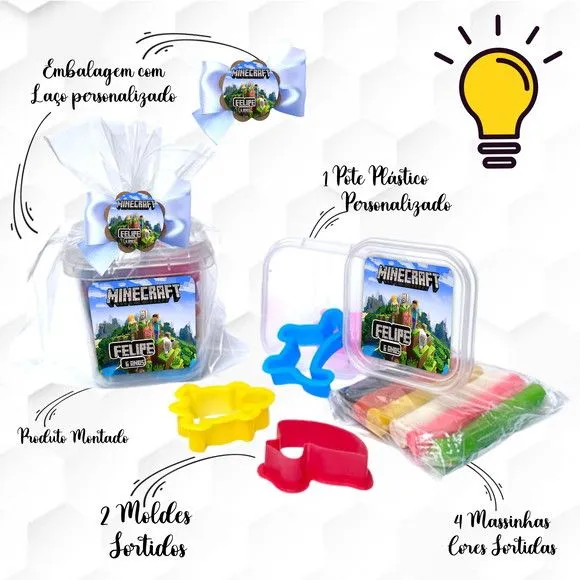 Massinha no Pote com Cortadores Minecraft Personalizada - feito à mão por Mi Papelaria Criativa