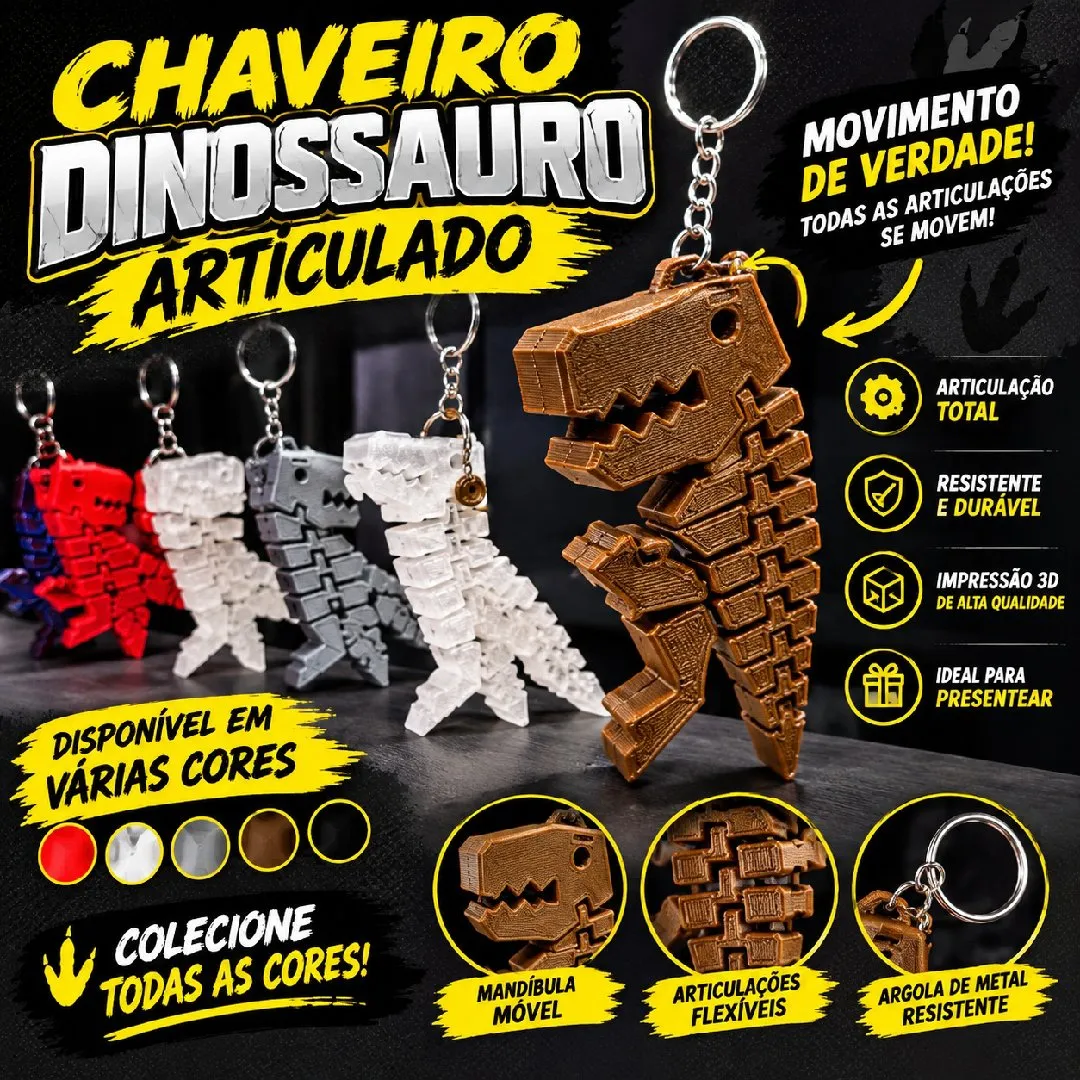 Kit de Chaveiros Dinossauro T-Rex Articulado 3D - artesanato de JD PRINT 3D