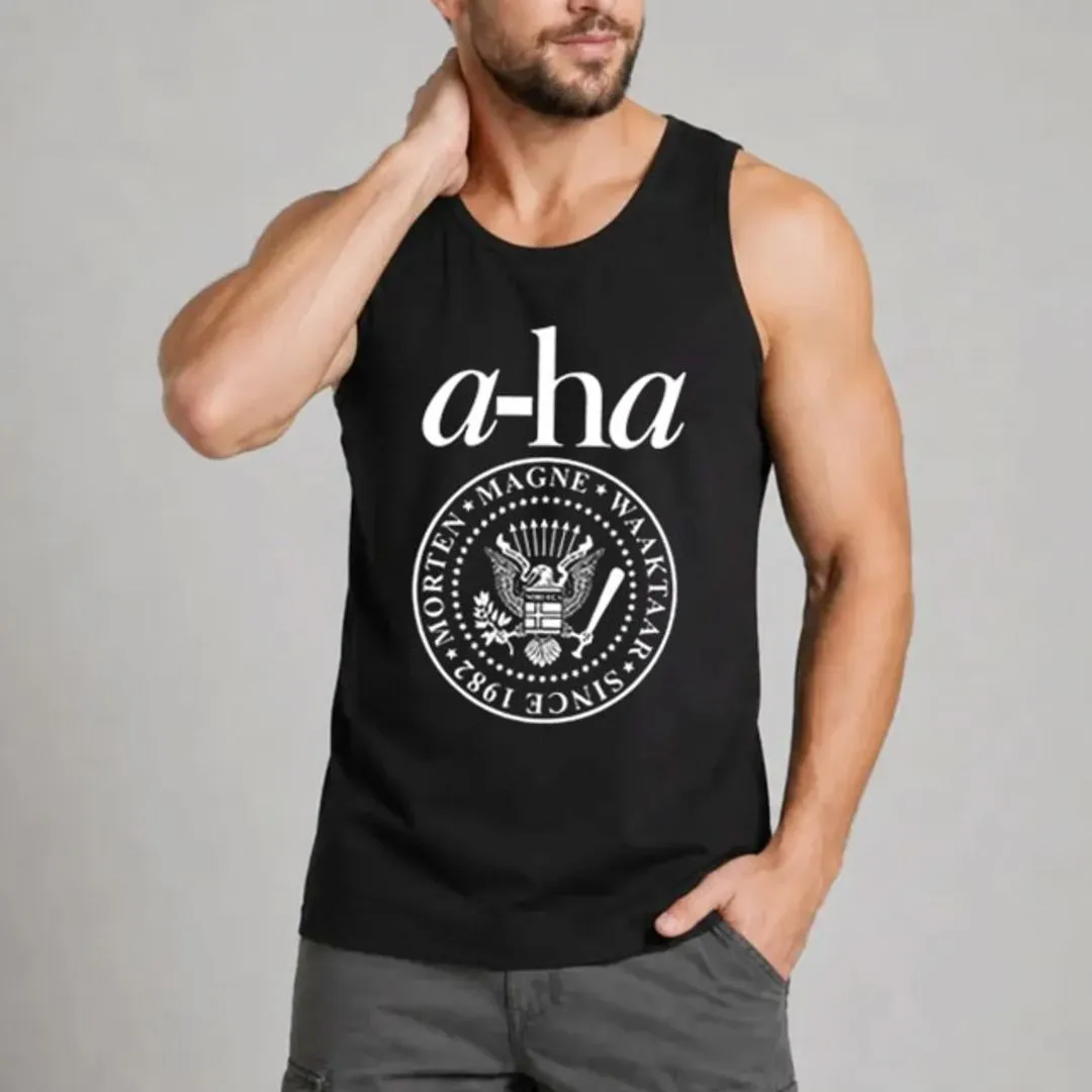 Camiseta regata a-Ha, estampa exclusiva, cores variadas tamanhos unisex