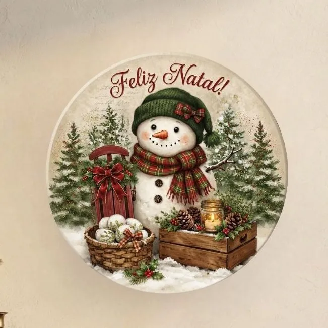 Placa decorativa MDF 35 cm Guirlanda de Natal enfeite de porta Boneco de Neve Presentes - foto 2