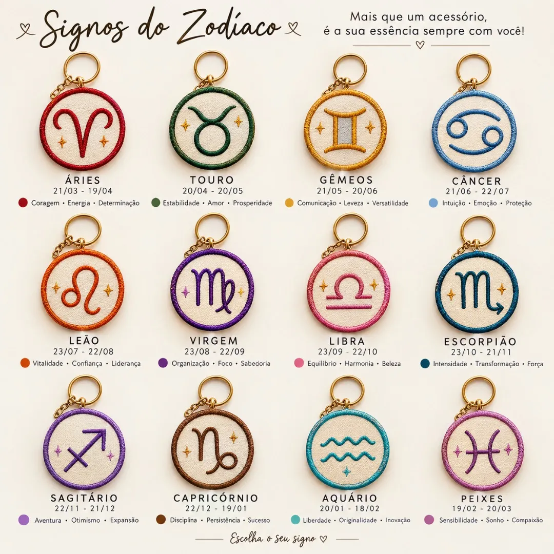 Chaveiro Bordado – Signos do Zodíaco 4×4 cm - foto 3