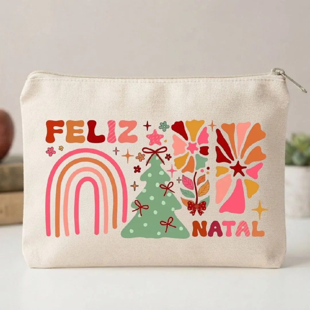Kit Ecobag Necessaire E Chaveiro Presente Feminino Criativo Feliz Natal - foto 2