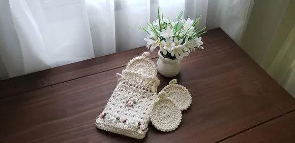 Ecopad (05 Unidades) e Bolsinha de Crochê Rococó Rosa - foto 4