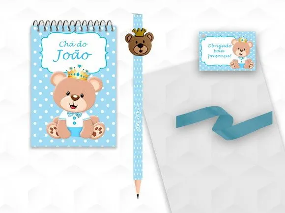 Bloquinho com Aplique Ursinho Principe Personalizado - artesanato feito à mão por creativitybynina