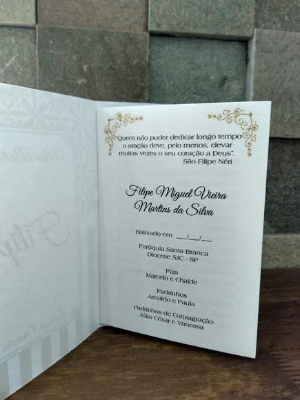 Livro de orações luxo com foto para batismo