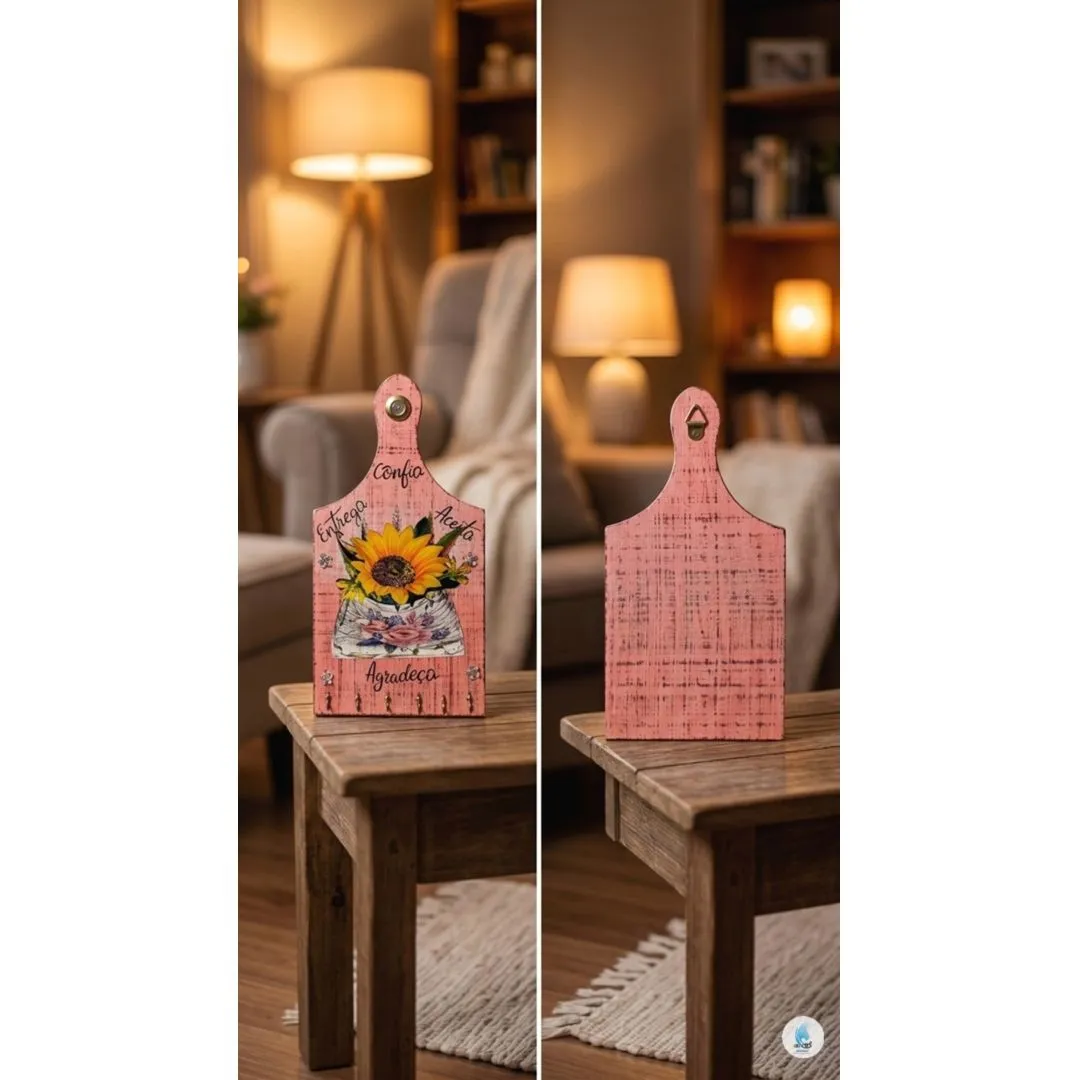 Tábua de Madeira Porta Chaves Decorada com Pátina Provençal - foto 3