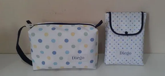 Kit higiene baby - necessaire G + porta fraldas e lenço - artesanato feito à mão por Innovare Studio
