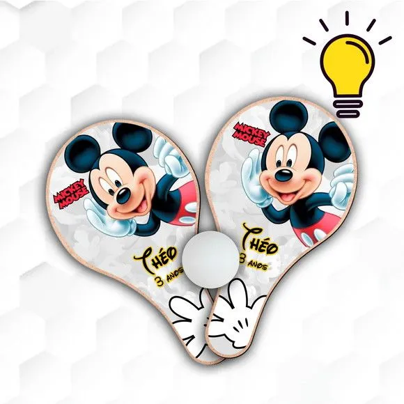 Raquete Ping Pong Mickey Personalizada - feito à mão por Mi Papelaria Criativa