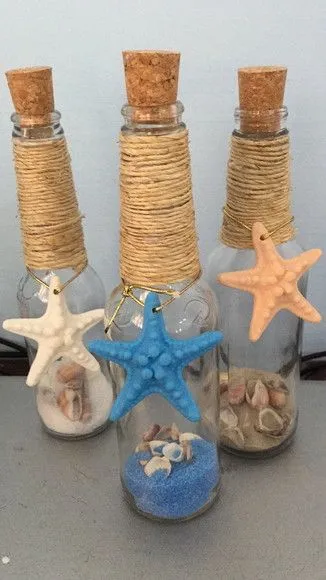 Garrafa Convite Decorada com Conchas e Areia