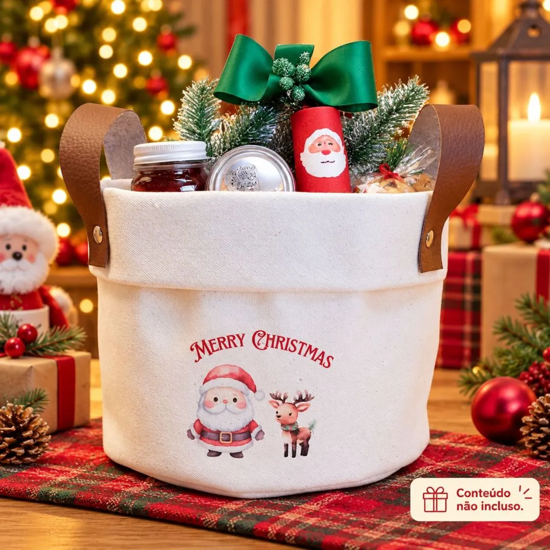 Cesto de Natal e Ocasiões - Lona 100% Algodão - Lembrancinha e Brindes - foto 6