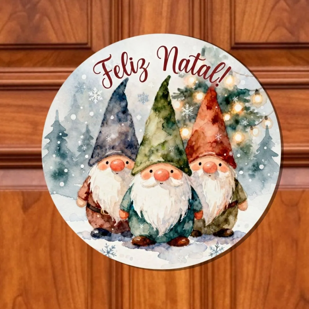 Guirlanda de Natal enfeite de porta Placa decorativa MDF 33 cm Duendes