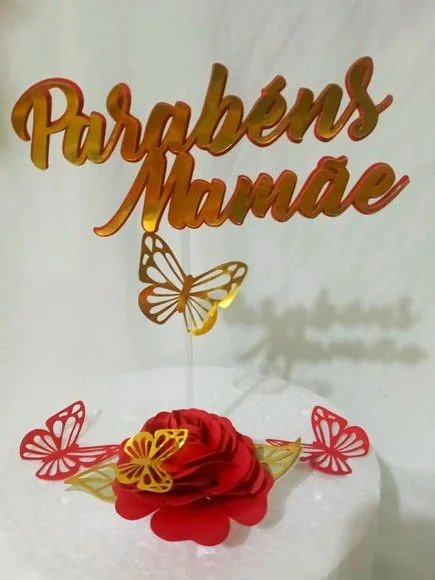 Topper bolo Parabéns Mamãe - artesanato de PAPCRIE