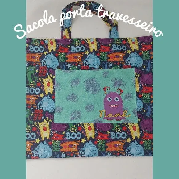 Sacola Porta Travesseiro de Tecido - Monstrinhos - artesanato feito à mão por Innovare Studio